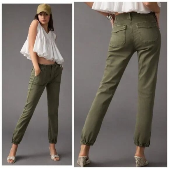 PAIGE Mayslie Cropped Jogger Pants Vintage Ivy Green - Picture 2 of 2